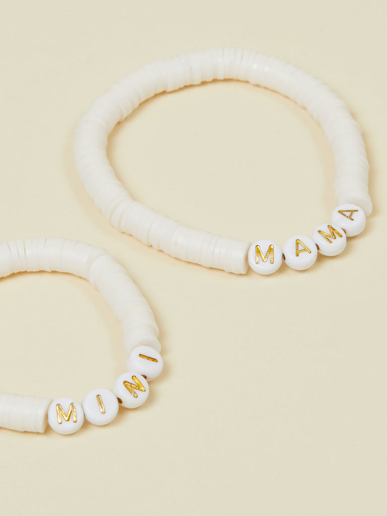 White Beaded Matching Mommy and Me Matching Bracelets