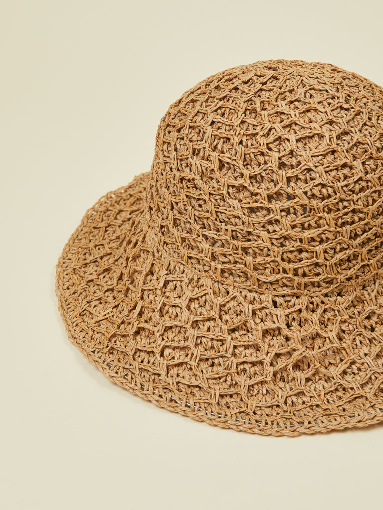 Women's brown woven sun hat