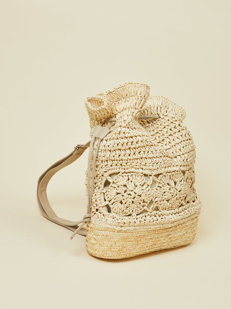 Beige Straw-women Boho Women's Backpack