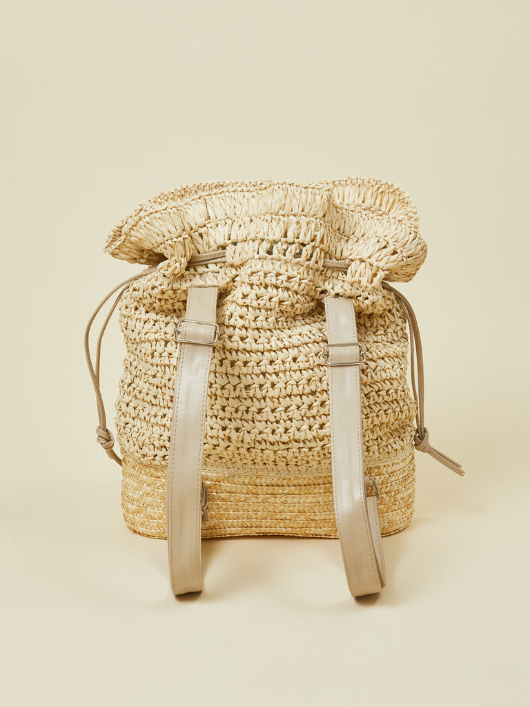 Beige Straw-women Boho Women's Backpack