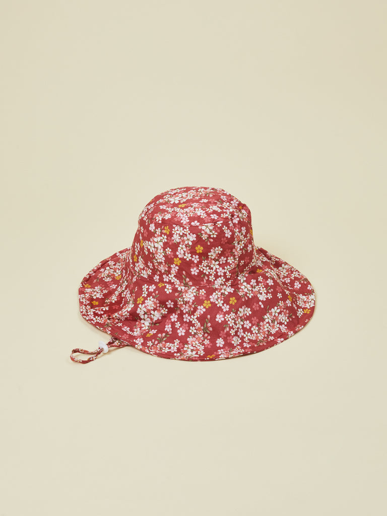 Red and White Floral Print Baby Toddler Sun Hat