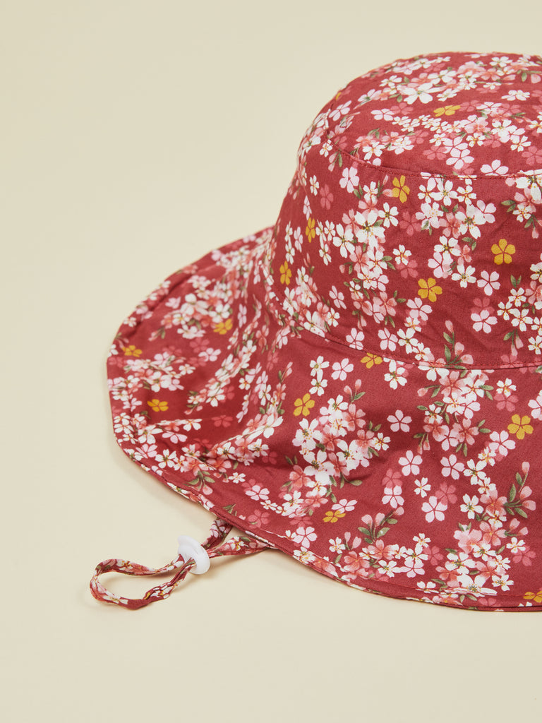 Red and White Floral Print Baby Toddler Sun Hat