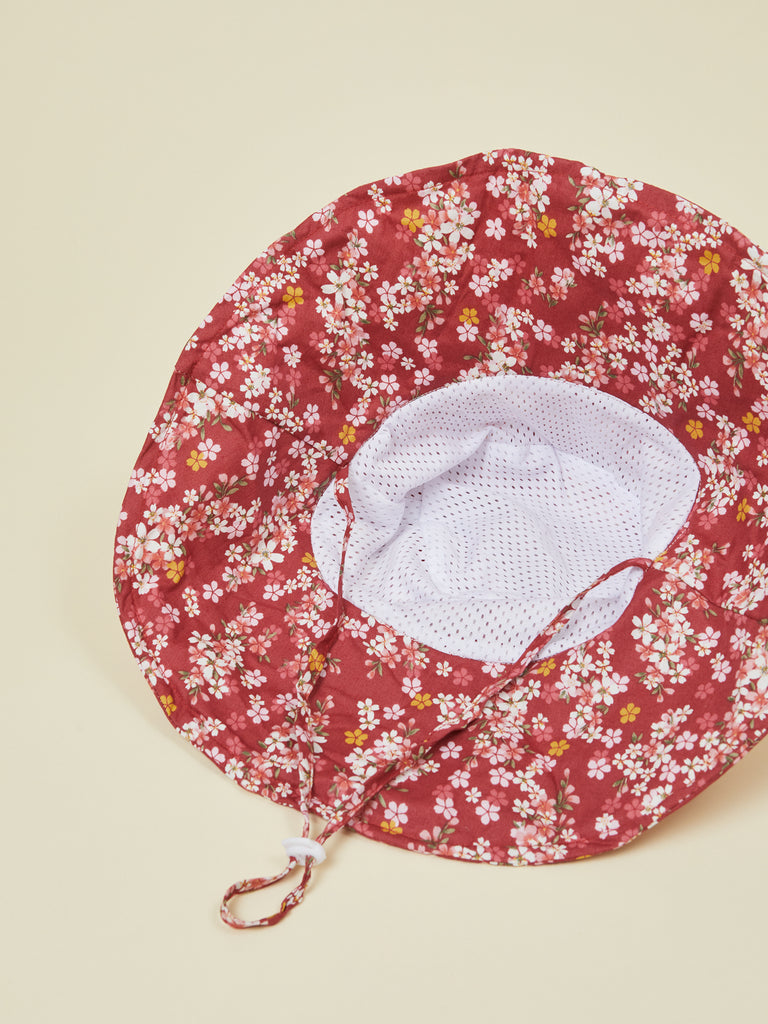 Red and White Floral Print Baby Toddler Sun Hat
