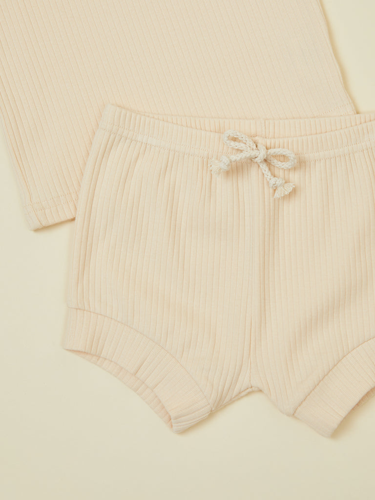 Light Beige Short Sleeve Top and Shorts Baby 2 Piece Set