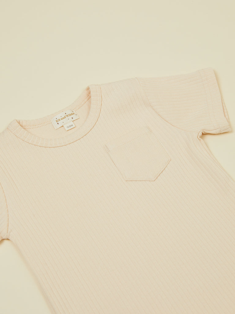 Light Beige Short Sleeve Top and Shorts Baby 2 Piece Set