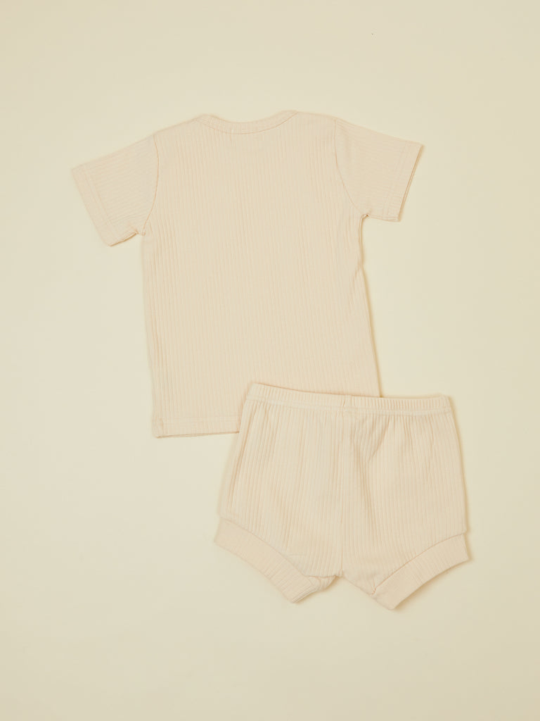 Light Beige Short Sleeve Top and Shorts Baby 2 Piece Set