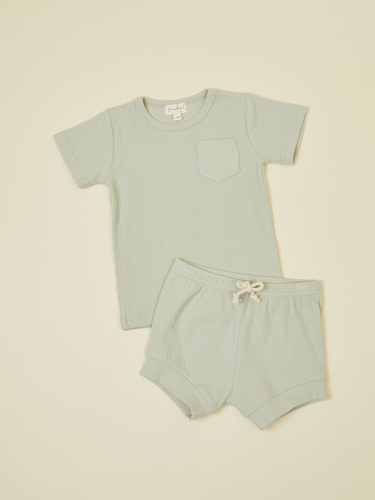 Gray Short Sleeve Pullover and Short Baby 2 Piece Set
