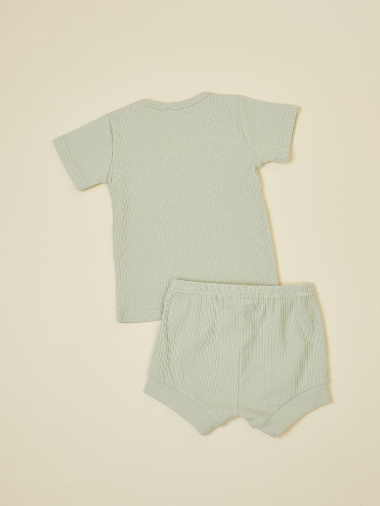Gray Short Sleeve Pullover and Short Baby 2 Piece Set