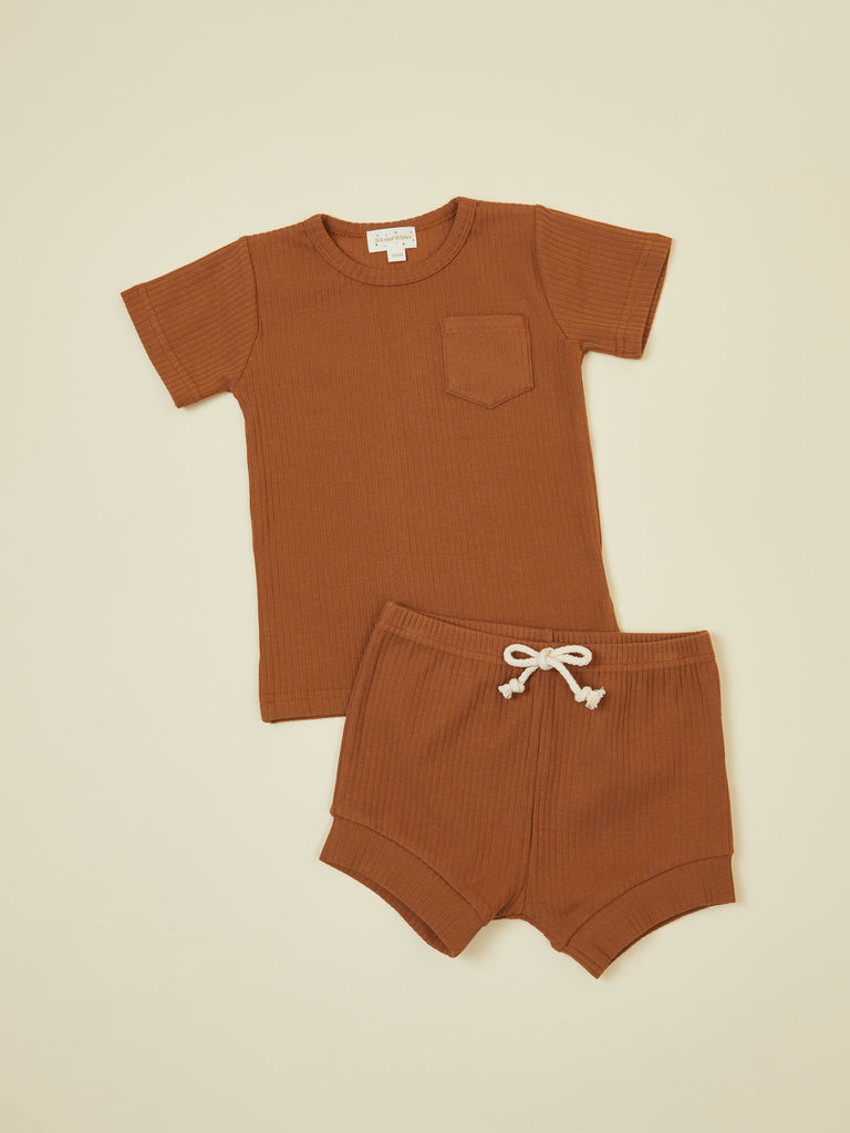 Baby brown short sleeve top and shorts 2 piece set