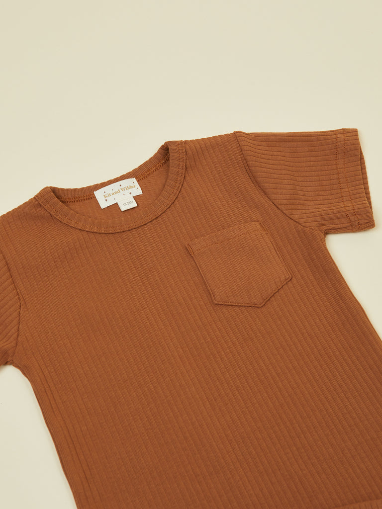 Baby brown short sleeve top and shorts 2 piece set