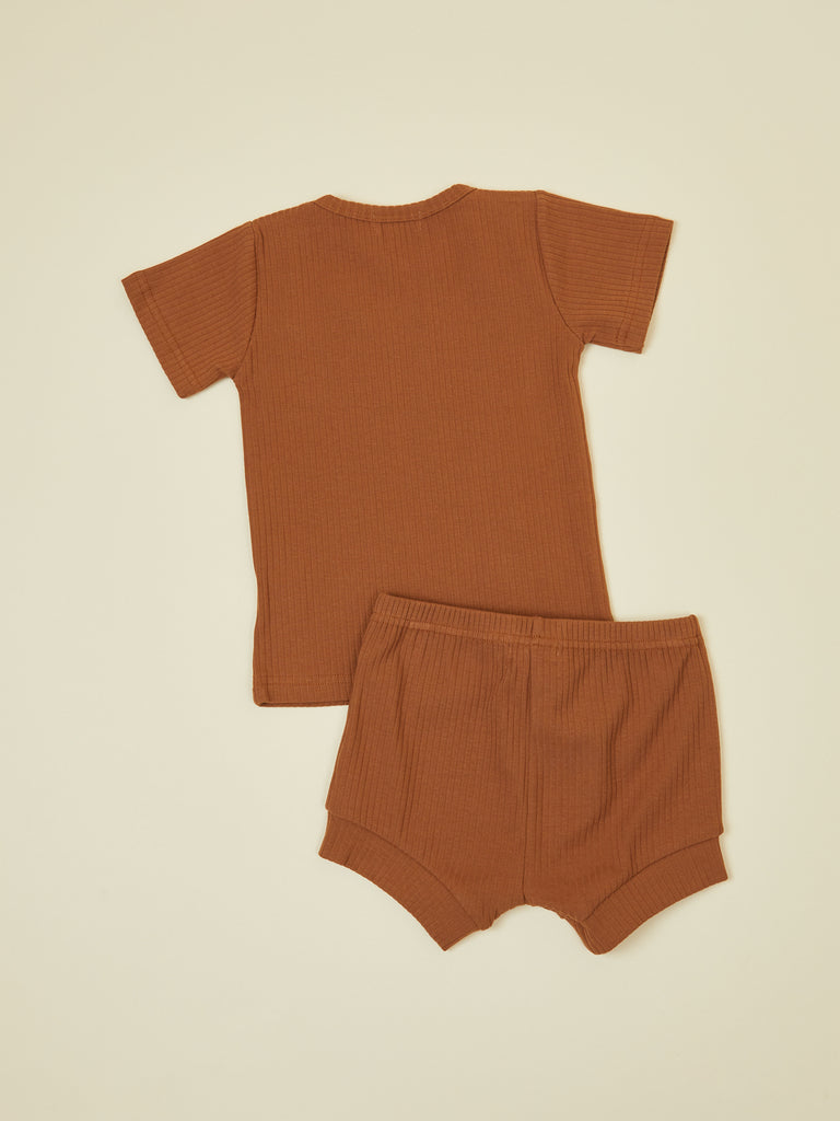Baby brown short sleeve top and shorts 2 piece set