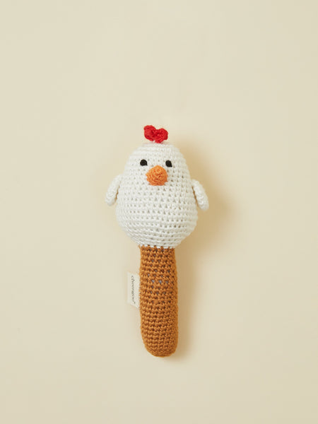 Hen Stick Hand Crocheted Baby Rattle