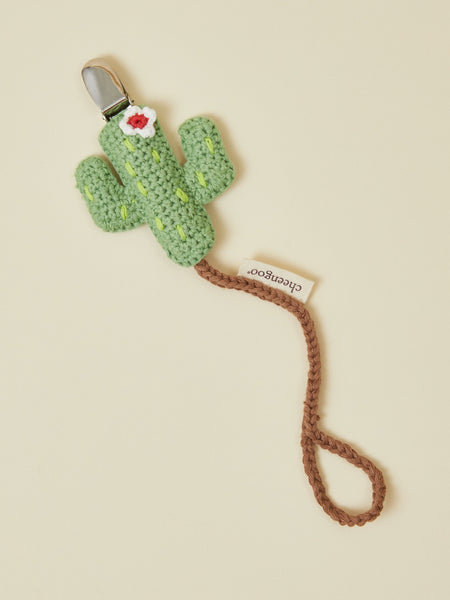 Green Crocheted Cactus Pacifier Clip