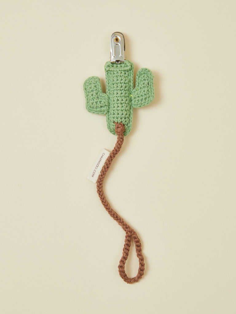 Green Crocheted Cactus Pacifier Clip