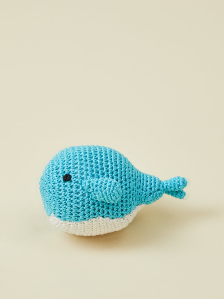 Blue Handmade Whale Crocheted Baby Rattle