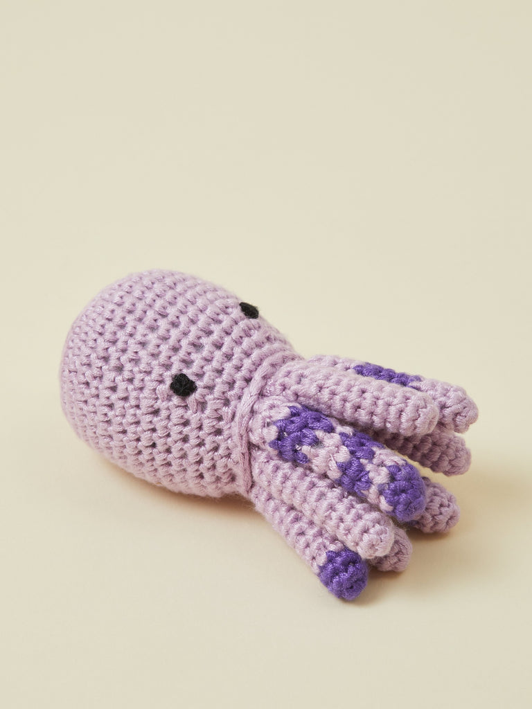Purple Hand-Made Octopus Crocheted Rattle