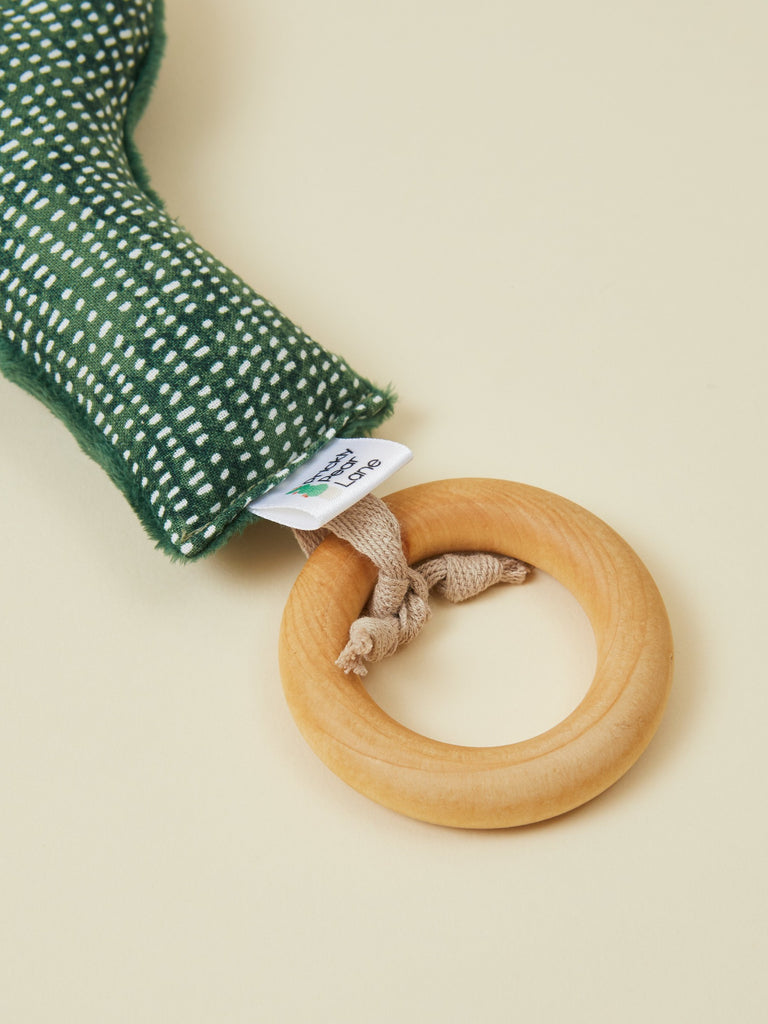 Green Cactus Plush Teether With Wooden Ring