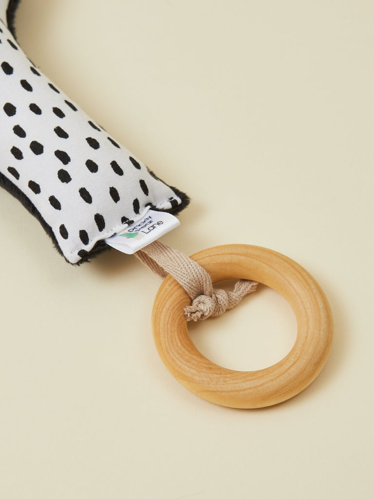 Black and White Cactus Rattle Teether with Wooden Ring