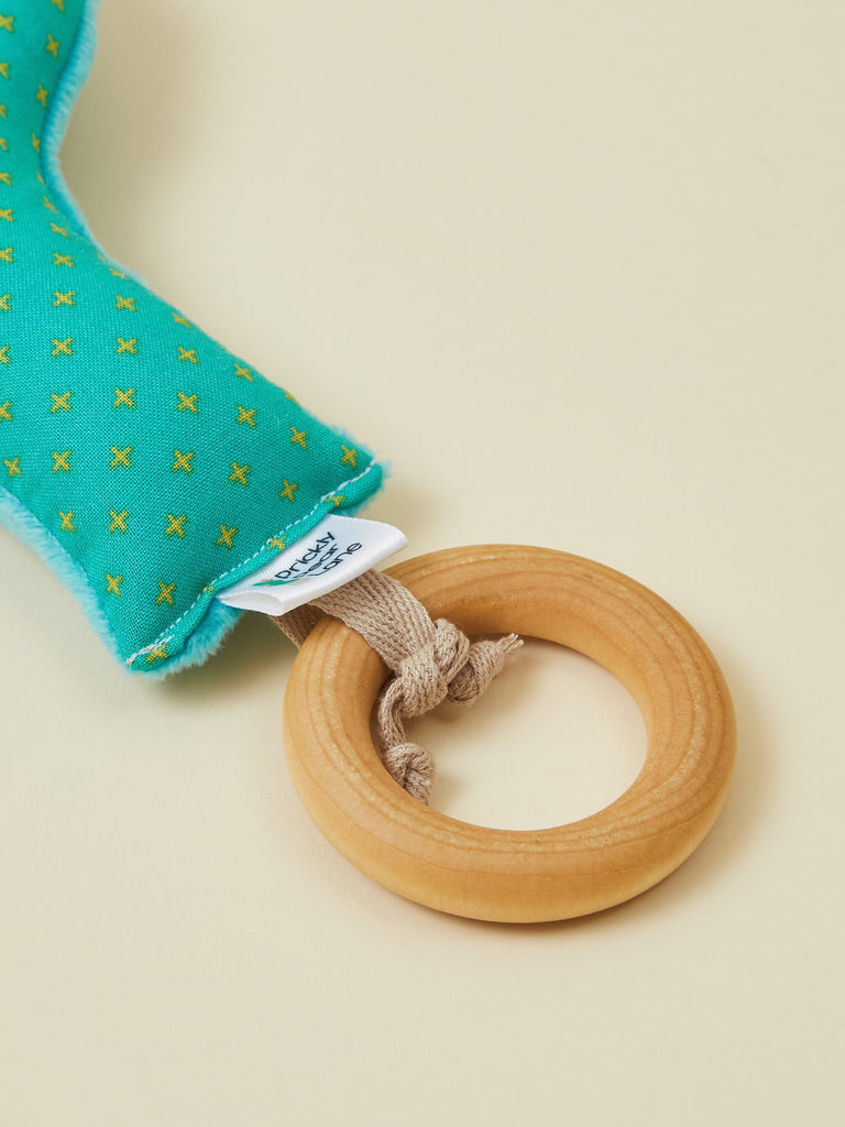 Green Cactus Teething Rattle with Wooden Ring