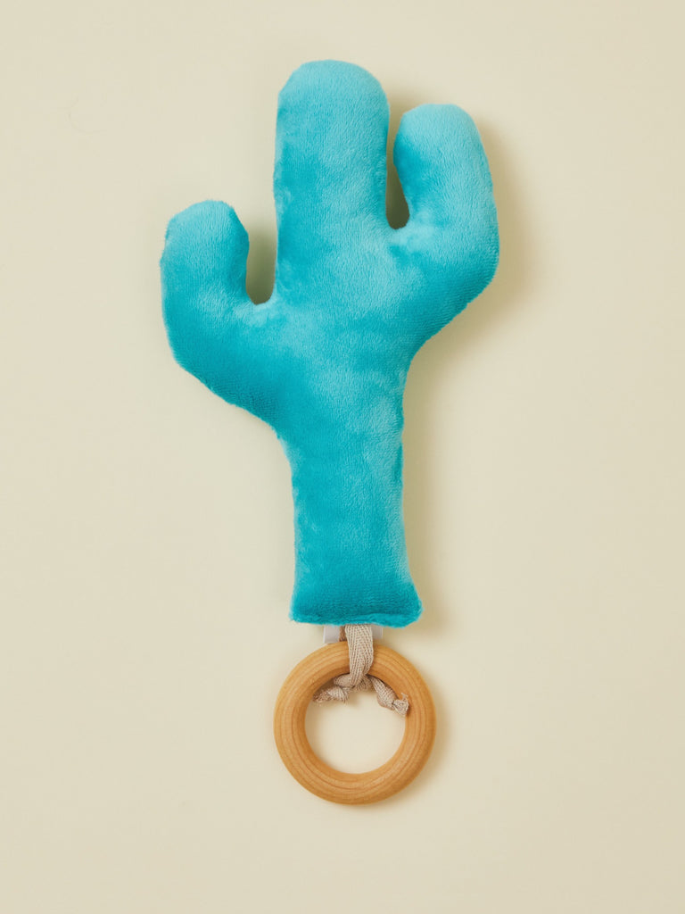 Green Cactus Teething Rattle with Wooden Ring
