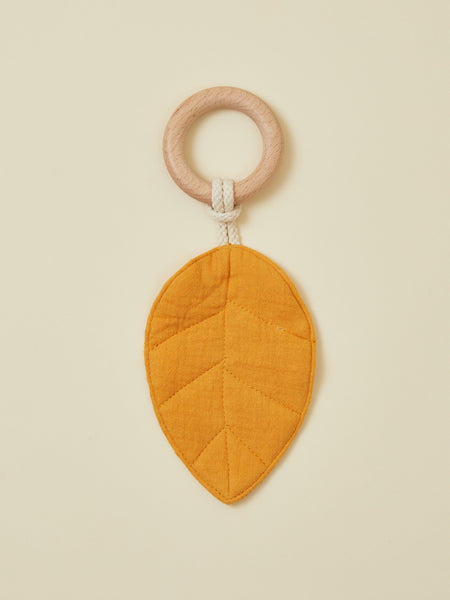Orange Natural Leaf Baby Teether with Wooden Ring Toy