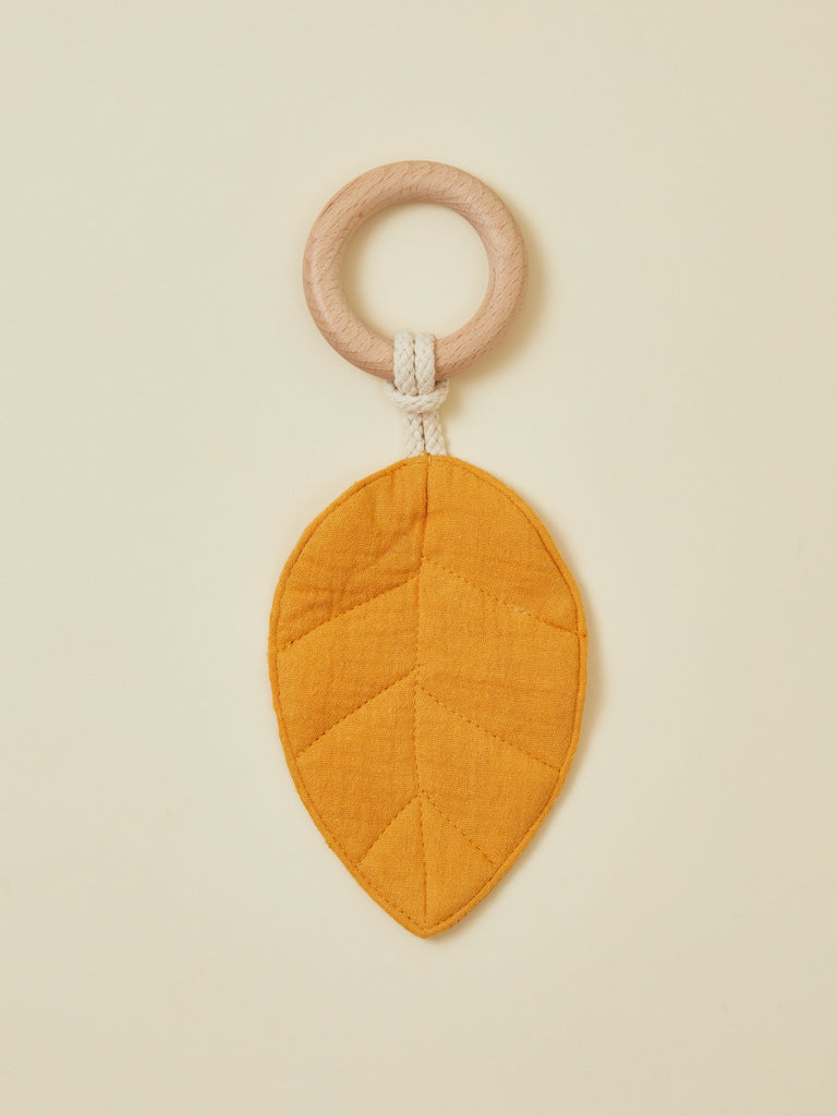 Orange Natural Leaf Baby Teether with Wooden Ring Toy