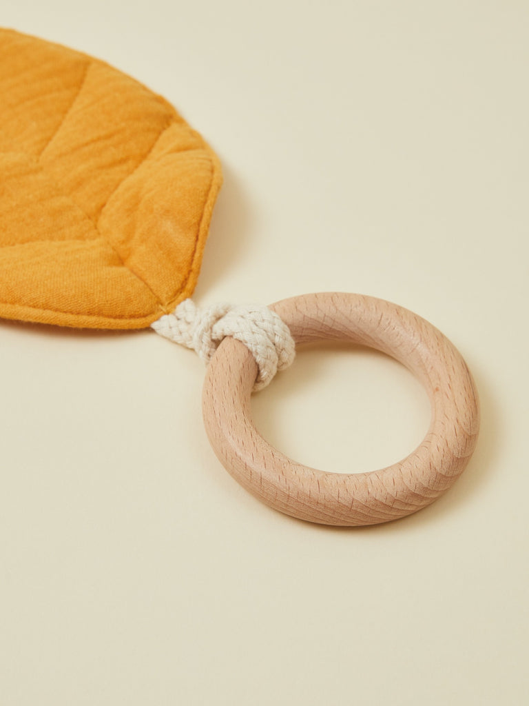Orange Natural Leaf Baby Teether with Wooden Ring Toy