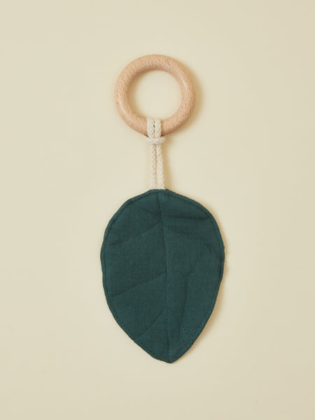 Desert Emerald Leaf Baby Teether with Natural Wood Ring