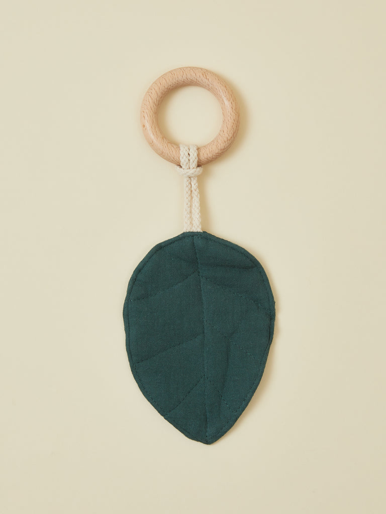 Desert Emerald Leaf Baby Teether with Natural Wood Ring