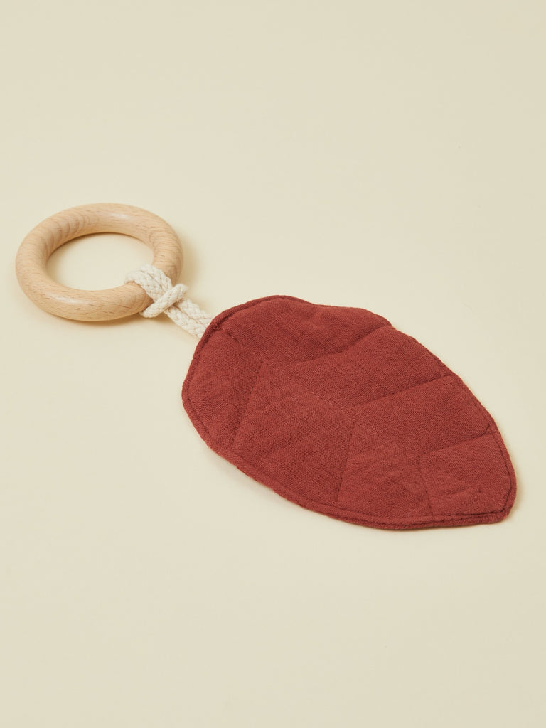 Red Natural Leaf Teether with Wooden Ring