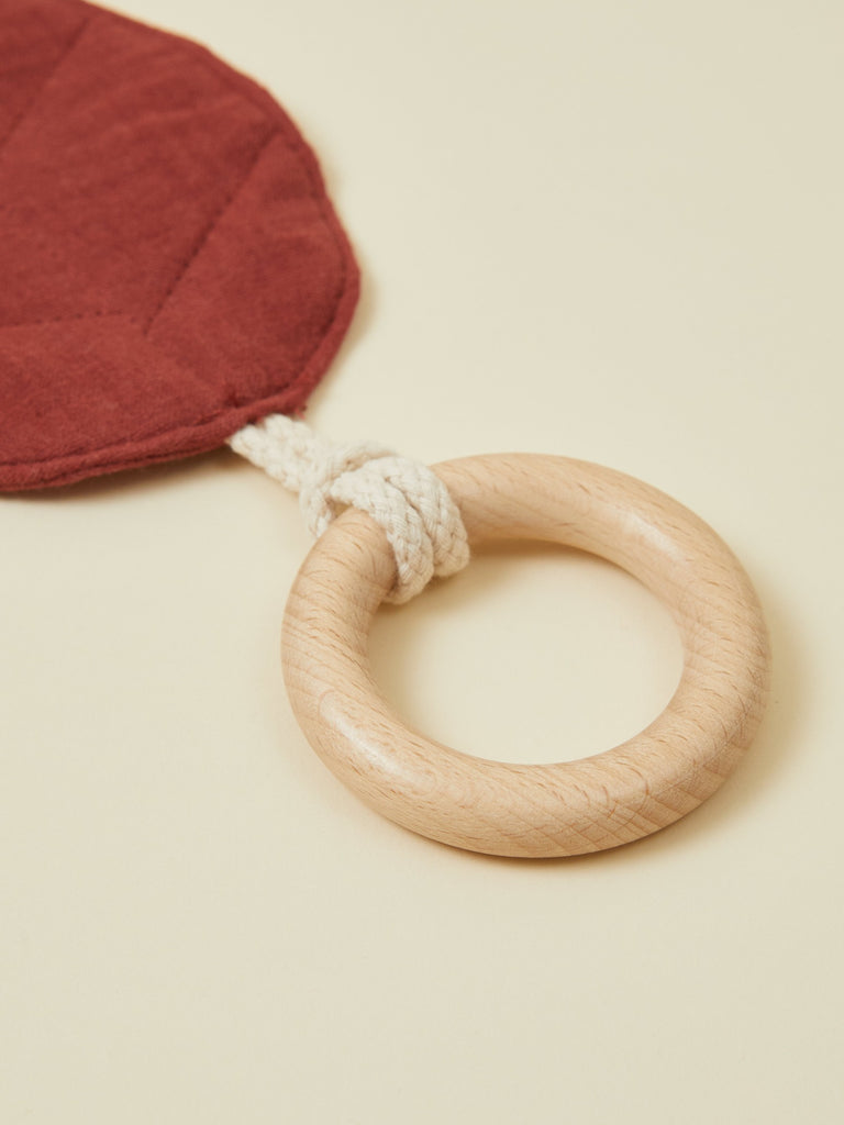 Red Natural Leaf Teether with Wooden Ring