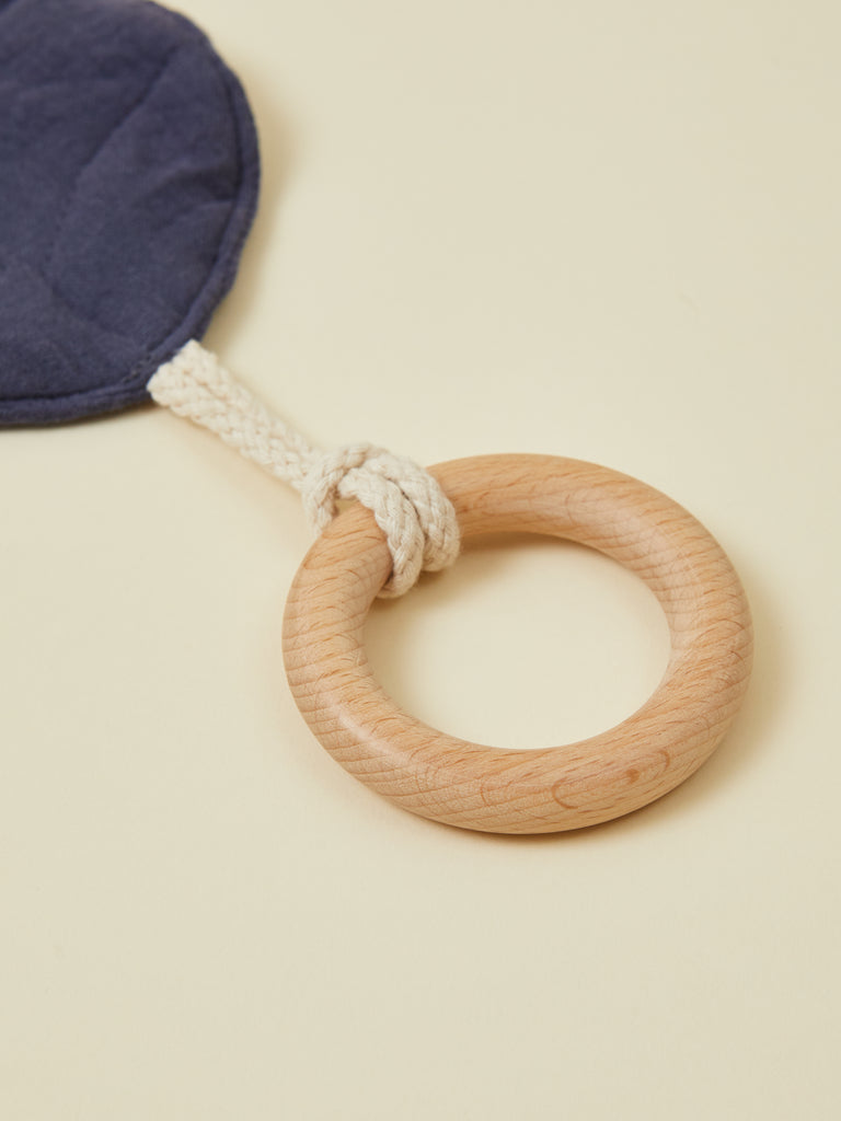 Dusty Indigo Natural Leaf Baby Teether with Wooden Ring