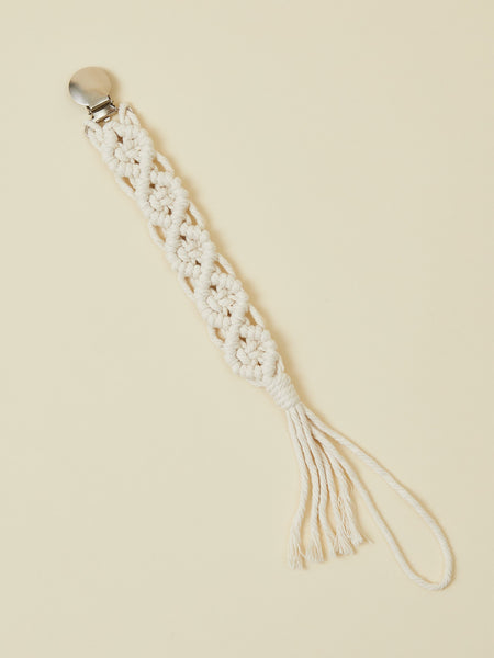 White Macramé Pacifier Clip