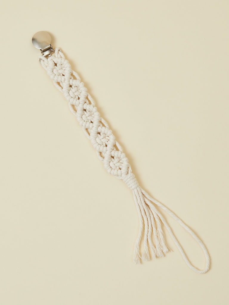 White Macramé Pacifier Clip