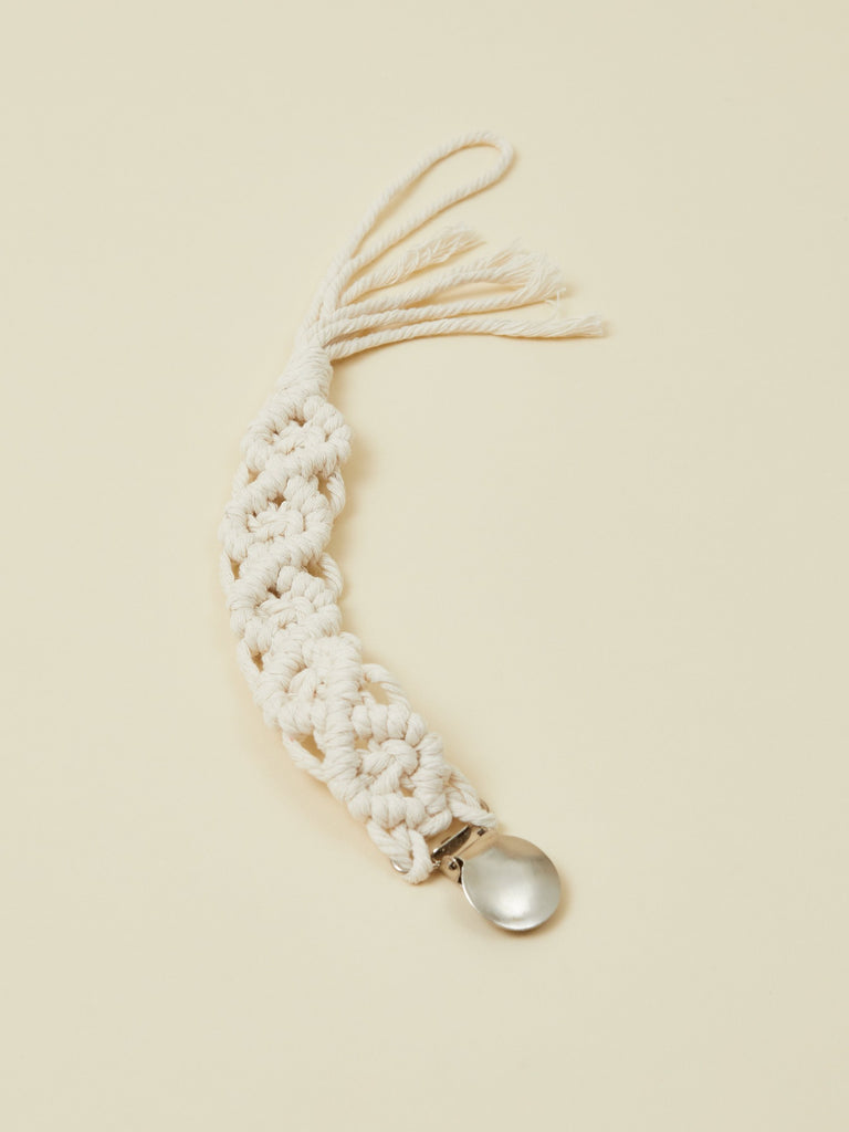 White Macramé Pacifier Clip