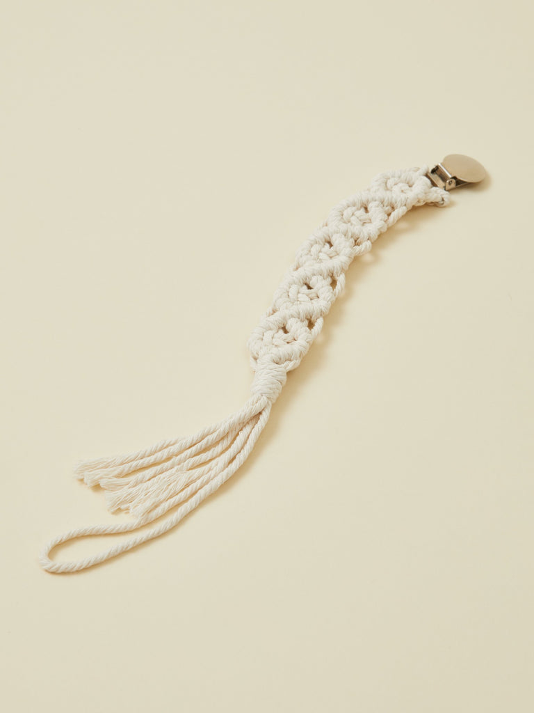 White Macramé Pacifier Clip