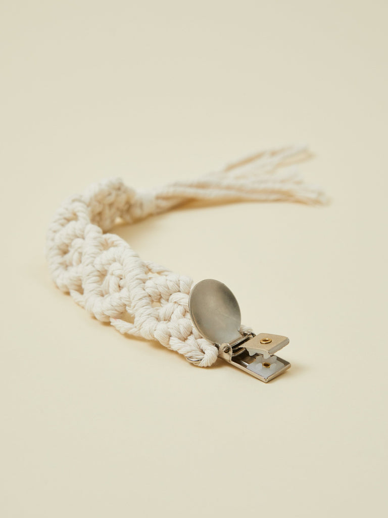 White Macramé Pacifier Clip