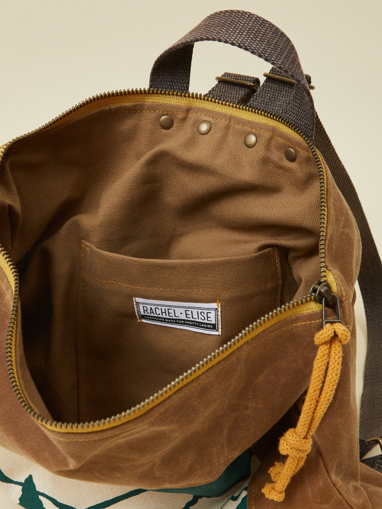 Brown mountain print women's backpack