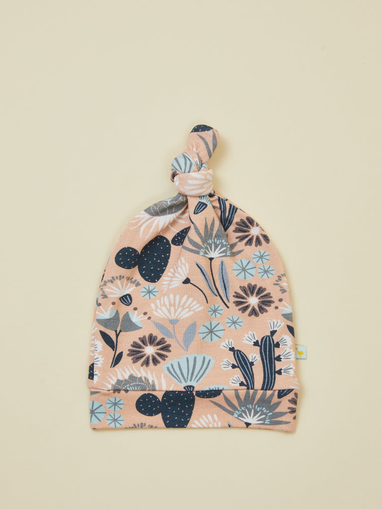Blue and Peach Top Knot Baby Toddler Hat
