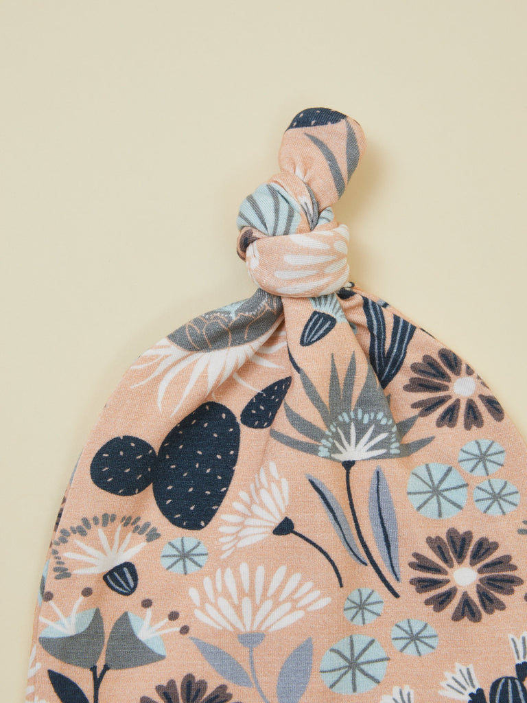 Blue and Peach Top Knot Baby Toddler Hat
