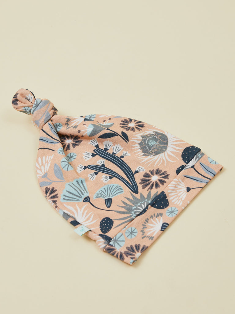 Blue and Peach Top Knot Baby Toddler Hat