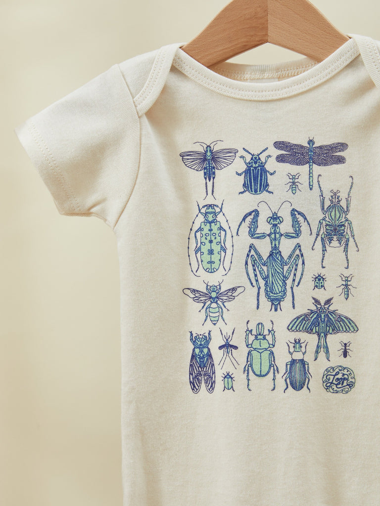 White and Blue Print Short Sleeve Baby Toddler Onesie