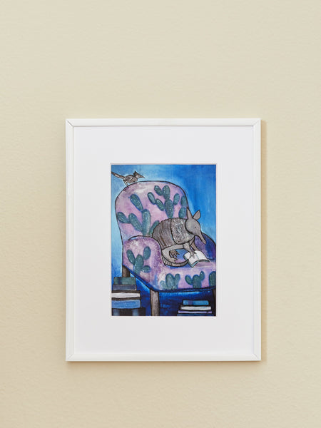 Reading Armadillo Framed Art Print