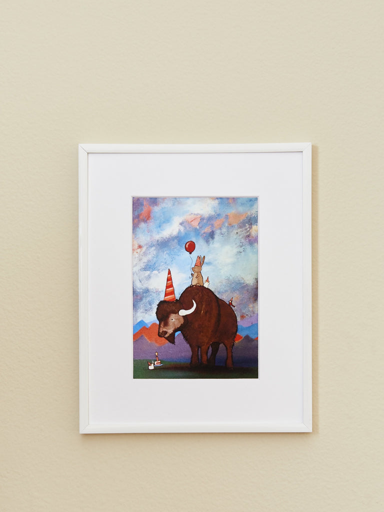Buffalo's Birthday Framed Art Print for Kids and Nursey Décor