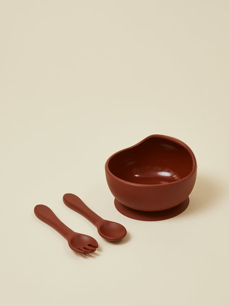 Brown Baby Bowl Set with Spoon and Fork