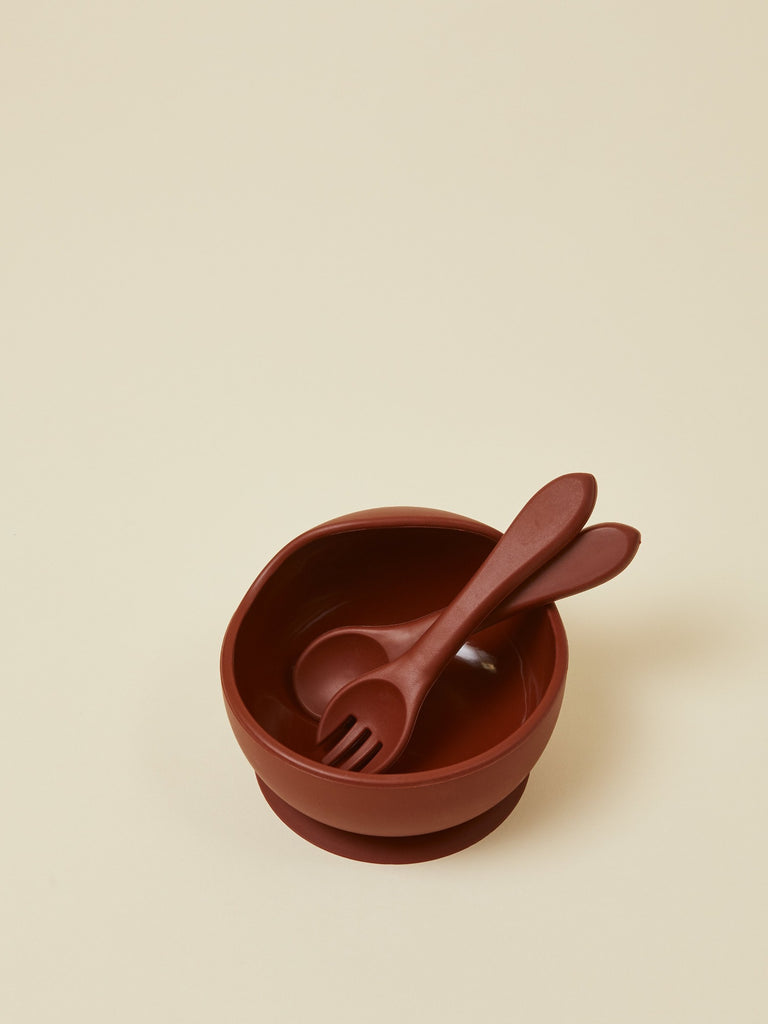 Brown Baby Bowl Set with Spoon and Fork