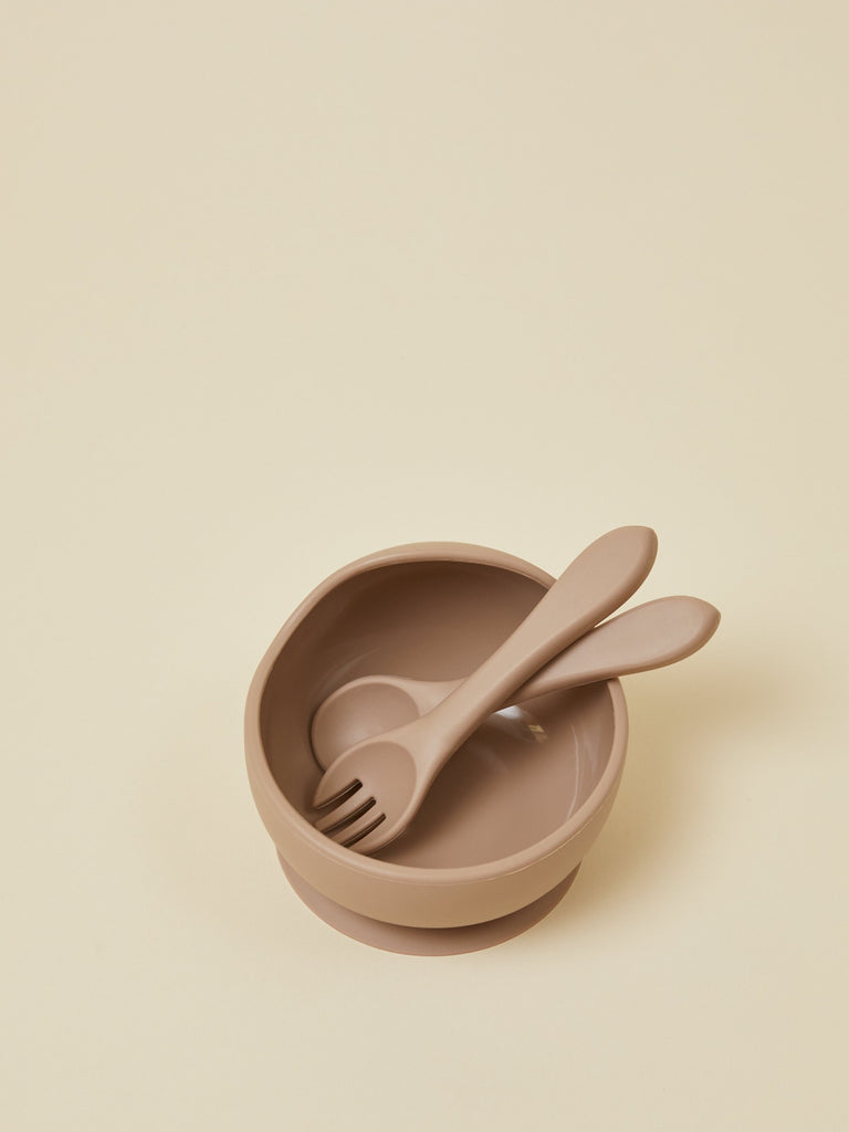 Dark Beige Baby Bowl Set with Spoon and Fork