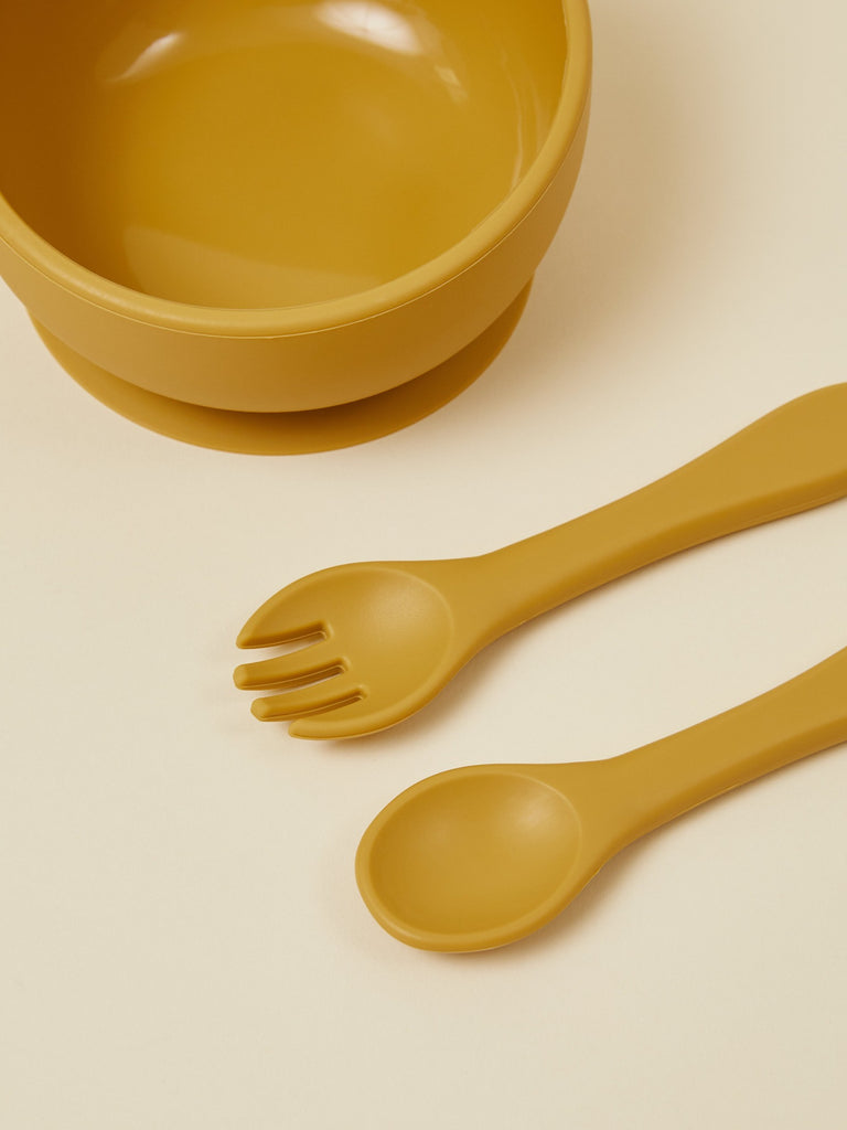 Yellow Baby Bowl Set with Spoon and Fork