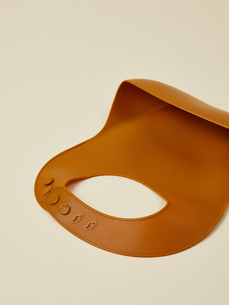 Brown Silicone Baby Bib with Front Open Pocket