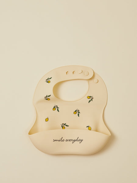 Smile Everyday Lemons Print Silicone Bib With Front Pocket